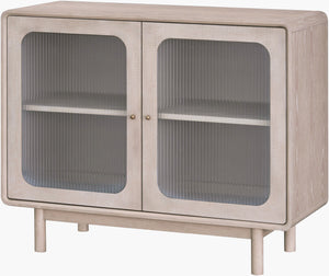 Surya Wren Mid-century Modern 32"H X 40"W X 17"D Stylish Storage Cabinet With Elegant Oak Finish Top, Light Gray Oak Veneer,Mdf,Glass,Oak Wren001-324017