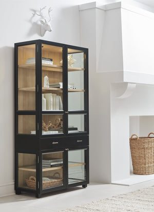 A.R.T. Furniture Frame Display Cabinet - Elegant Two-tone Design With Glass Doors, Adjustable Shelves & Touch Lighting Black Ash & Poplar Solid,Plank,Effect Flakey & Quarter,Sawn Oak Veneer,Metal 278240-2340