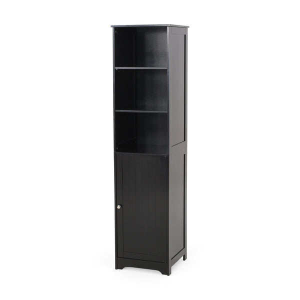 English Elm Christopher Knight Home® - BATHROOM Linen Tower Cabinet with Faux Wood Finish, Modern Slim Vertical Slat Design, Storage Organizer Black 66606.00BLK