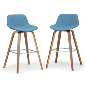 English Elm Randolph Mid-Century Modern Bentwood Bar Height Stools - Set Of 2 In Stylish Blue Linen Upholstery B136P159457-GIGA