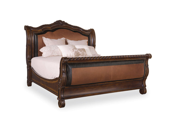 A.R.T. Furniture Valencia California King Upholstered Sleigh Bed - Traditional Tuscan Finish With Leather & Nailhead Trim Brown, Brown Radiata Solids,White Oak,Walnut And Pine Veneers,Foam,Leather,Metal 209147-2304