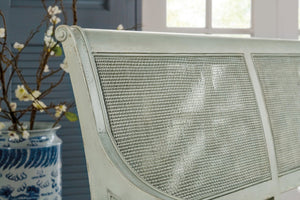 Hooker Furniture Charleston Vintage-Inspired Haint Blue Bench With Cane Accents, Distressed Legs & Oyster Cushion 6750-50004-40