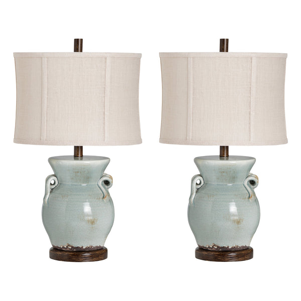 Crestview Collection 24.75"H Rustic Ceramic Table Lamp With Antique Charm, Oatmeal Shade & Versatile 3-way Socket   Cvap2908