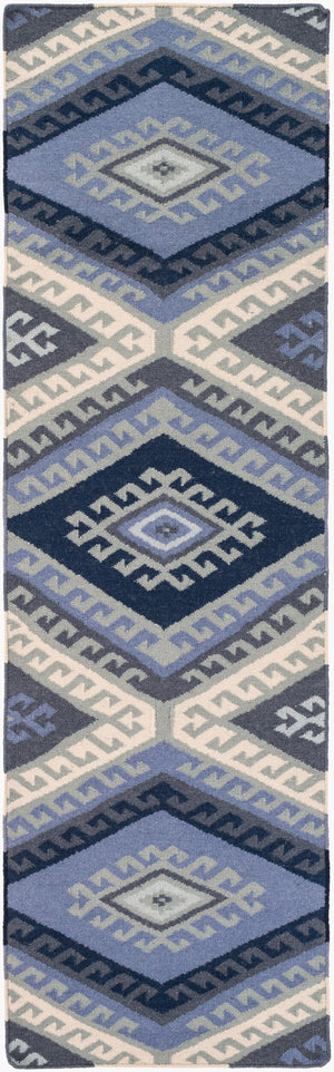 Surya Wanderer 2'6" X 8' Handmade Wool Rug – Global-inspired Elegance For Eclectic Home Decor Spaces Denim Wool Wrr2000-268