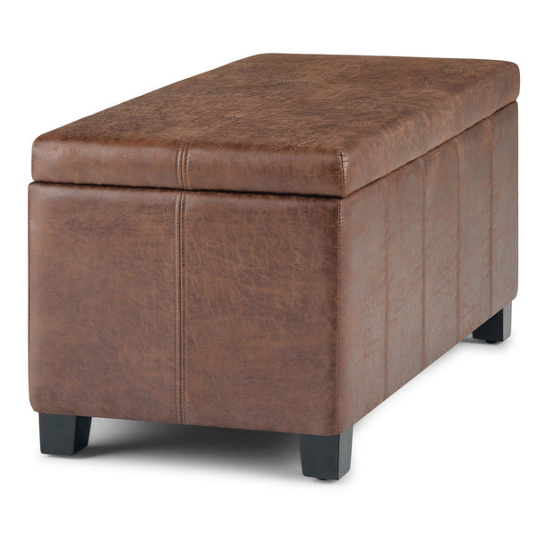English Elm Dover Storage Ottoman Bench - Stylish Distressed Umber Brown Faux Leather With Hidden Storage B136P159041