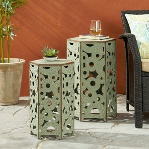 English Elm Selva Iron Accent Table Set of Two Antique Inspired Ironwork for Living Room or Entryway 57303.00