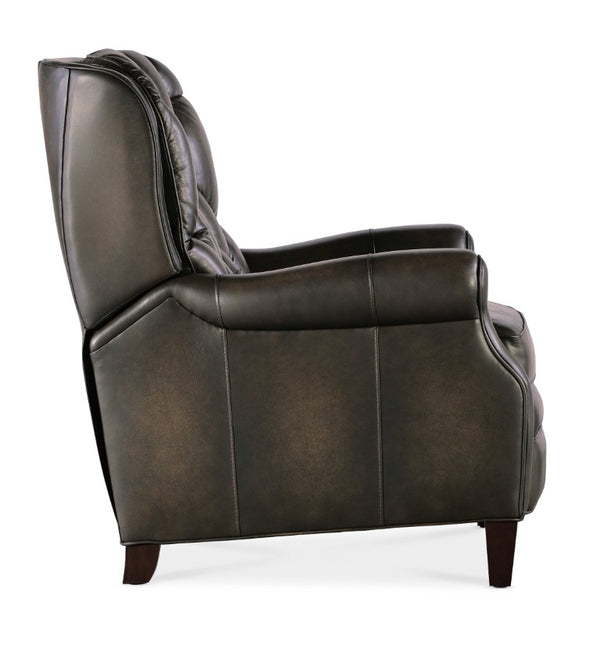 Hooker Furniture Palmer Semi-Aniline Top-Grain Leather Recliner With Tufted Back, Rolled Arms & Dark Wood Legs Grey RC111-PB-095