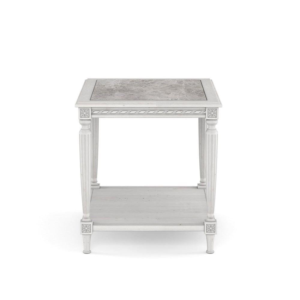 A.R.T. Furniture Somerton End Table With Inset Grey Carrera Marble Top And Adjustable Levelers For Stylish Living White Parawood Solids,Ash Veneer,Stone 303304-2824