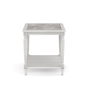 A.R.T. Furniture Somerton End Table With Inset Grey Carrera Marble Top And Adjustable Levelers For Stylish Living White Parawood Solids,Ash Veneer,Stone 303304-2824