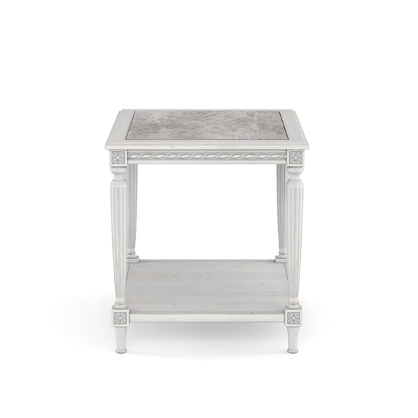A.R.T. Furniture Somerton End Table With Inset Grey Carrera Marble Top And Adjustable Levelers For Stylish Living White Parawood Solids,Ash Veneer,Stone 303304-2824