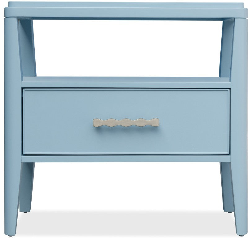 Hooker Furniture Commerce Coastal Blue One-Drawer Nightstand With Self-Closing Drawer, Open Shelf & Pewter Hardware, Tapered Legs For Stylish Storage 7228-90011-45