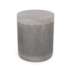 English Elm Outdoor Concrete Round Side Table Basket Weave Texture Patio Balcony Accent 73432.00