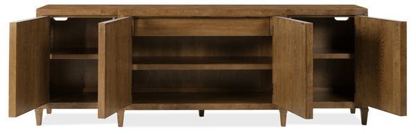Hooker Furniture Melange Nikos Oak Breakfront Credenza with Bronze Hardware and Wire Management 628-85754-82