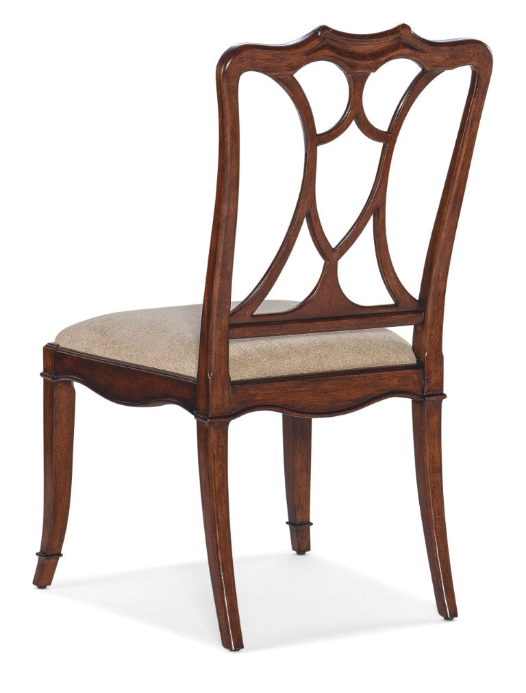 Hooker Furniture Charleston Elegant Upholstered Side Chair With Sand Fabric Seat, Maraschino Cherry Finish, Classic Fretwork And Rolled Claw Arms Dark Brown 6750-75310-85