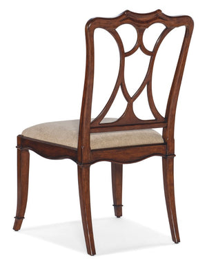 Hooker Furniture Charleston Elegant Upholstered Side Chair With Sand Fabric Seat, Maraschino Cherry Finish, Classic Fretwork And Rolled Claw Arms Dark Brown 6750-75310-85