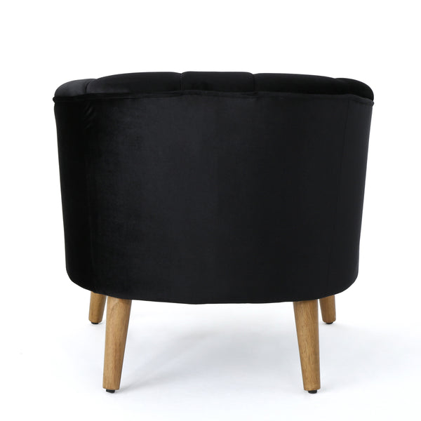 English Elm Chair Velvet Club Seat with Channel Stitching and Rubberwood Legs for Modern Interiors 61714.00BLK