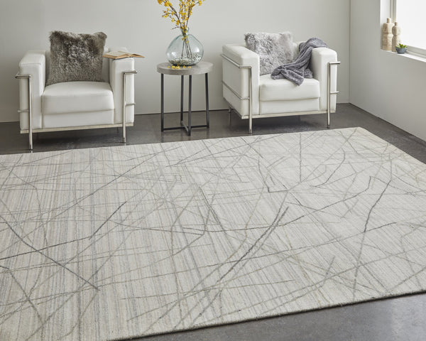 Feizy Rugs Whitton Handwoven Wool & Viscose Abstract Rug | Modern Industrial Design For Stylish Interiors Ivory,Gray Viscose,Wool Wtn8894fivychlp00