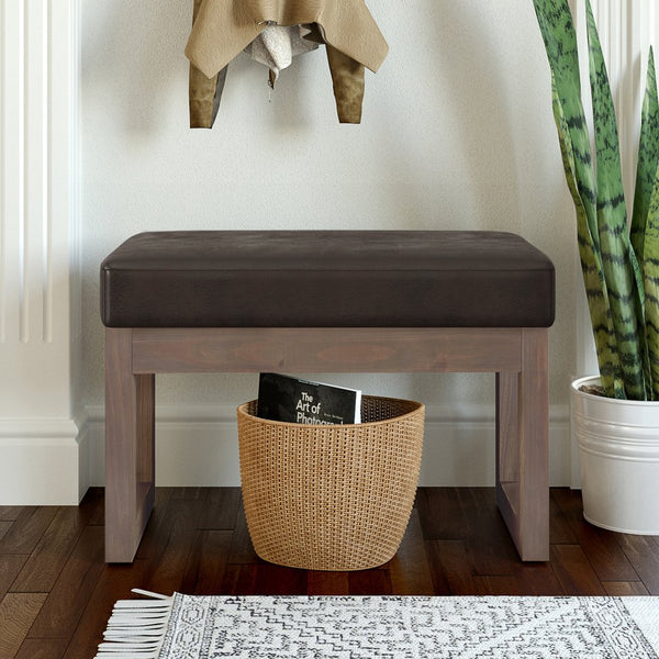 English Elm Milltown Versatile Small Ottoman Bench - Distressed Dark Brown Vegan Leather, Stylish Footrest & Seating B136P159085