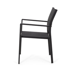 English Elm Christopher Knight Home® - WILBUR Aluminum Dining Chair - Black Outdoor Mesh Seat, Faux Wood Accents, Weather-Resistant Modern Design 73634.00BLK