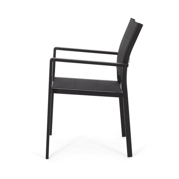 English Elm Christopher Knight Home® - WILBUR Aluminum Dining Chair - Black Outdoor Mesh Seat, Faux Wood Accents, Weather-Resistant Modern Design 73634.00BLK