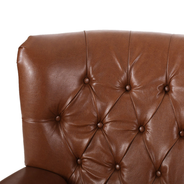 English Elm Christopher Knight Home® - Classic Classic Style Fabric Push Back Chair with Rivet Detail, Rolled Arms & Plush Cushions for Comfort and Stability Light Brown 71909.00PUCOGN