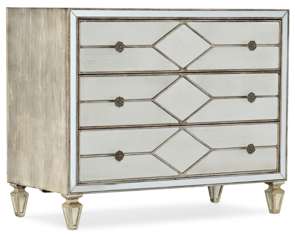 Hooker Furniture Sanctuary Queen Of Diamonds Chest With Reverse Painted Glass, Cedar Drawer, Usb & Ambient Lighting 5875-90017-95