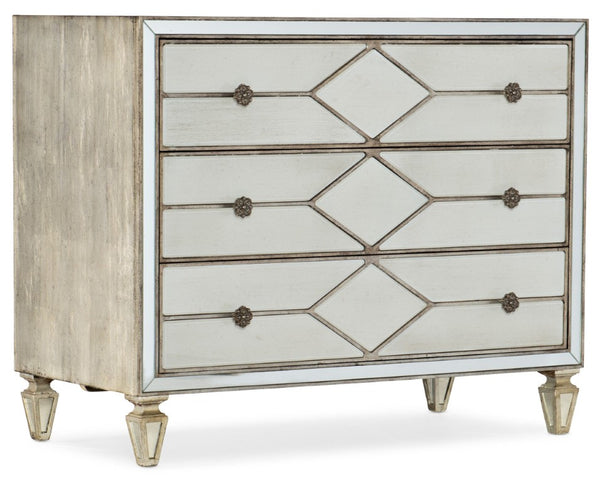 Hooker Furniture Sanctuary Queen Of Diamonds Chest With Reverse Painted Glass, Cedar Drawer, Usb & Ambient Lighting 5875-90017-95