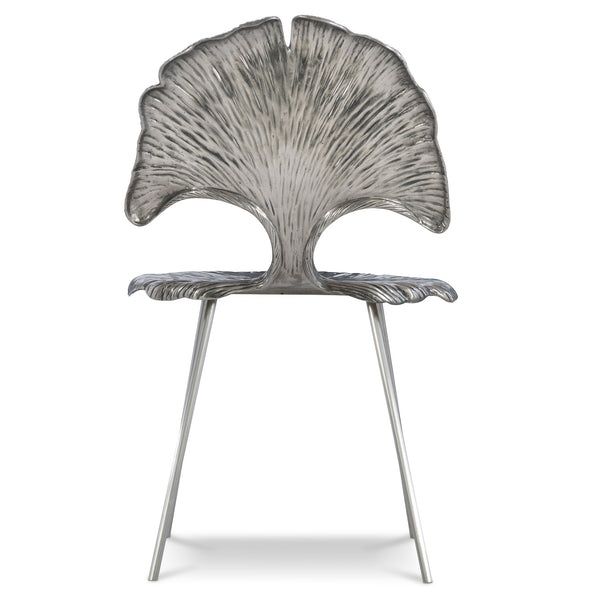 Bernhardt Bernhardt Felicity Cast Aluminum Metal Chair With Ginkgo Leaf Design, Shiny Nickel Finish, Durable Elegance 301547