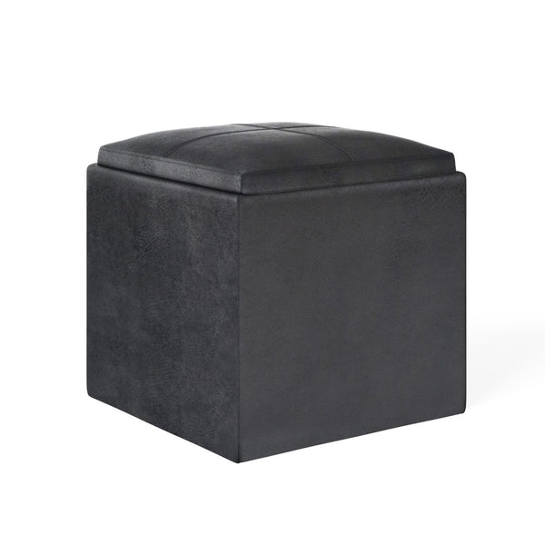 English Elm Rockwood Cube Storage Ottoman With Flip-Top Tray - Stylish, Versatile Seating & Hidden Storage Solution B136P159095-GIGA