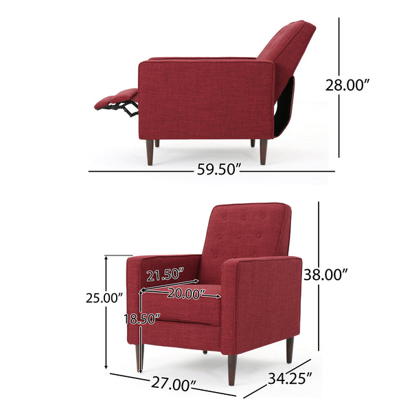 English Elm Christopher Knight Home® - Fabric Recliner Chair Mid-Century Modern Pushback Single Sofa with Tufted Cushion, Birch Legs, Cozy Comfort Red 60741.00RED