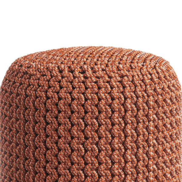 English Elm Wynne Handcrafted Round Knitted Outdoor/Indoor Pouf in Orange – Recycled PET, Water & UV Resistant, Supportive Seating 18" B136P159030