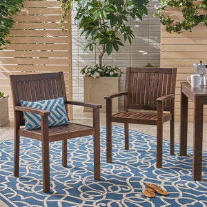 English Elm Wilson Solid Acacia Slatted Outdoor Dining Chairs Farmhouse Modern Patio Set of 2 61717.00DBRN