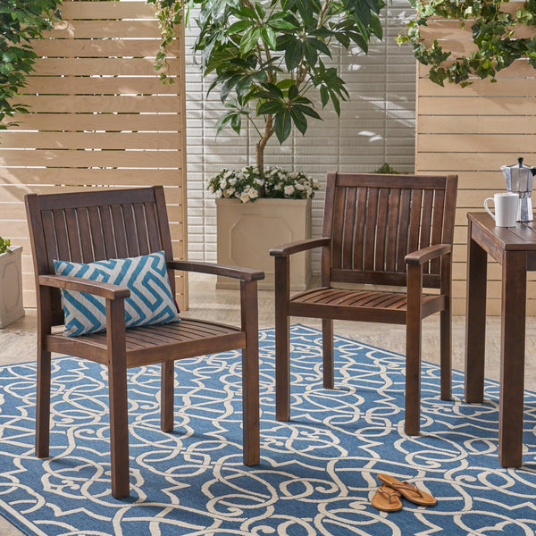 English Elm Wilson Solid Acacia Slatted Outdoor Dining Chairs Farmhouse Modern Patio Set of 2 61717.00DBRN