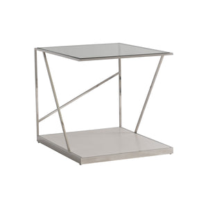 Bernhardt Bernhardt Maymont Side Table With Polished Stainless Steel, Tempered Glass Top & Figured Sycamore Shelf 313111