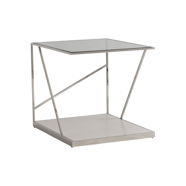 Bernhardt Bernhardt Maymont Side Table With Polished Stainless Steel, Tempered Glass Top & Figured Sycamore Shelf 313111