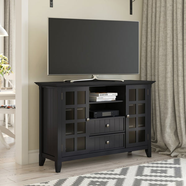 English Elm Acadian Tall TV Media Stand with Tempered Glass Doors, Solid Wood Crafted, Fits Up to 60" TVs Black B136P158299