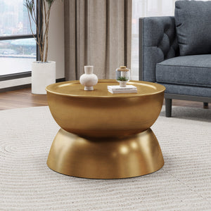 English Elm Christopher Knight Home® - METAL Hourglass Coffee Table with Brushed Antique Brown Finish, Hammered Iron Texture, Durable Edge Trim Gold 72227.00GLDBRSANT