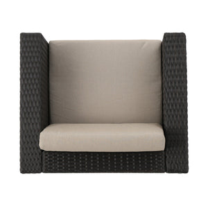 English Elm Puerta 4 Piece Outdoor Patio Set Pe Wicker Rattan with Iron Frame Cushioned Seating 52978.00DBRN