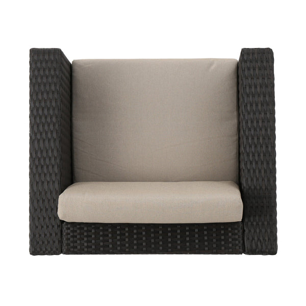 English Elm Puerta 4 Piece Outdoor Patio Set Pe Wicker Rattan with Iron Frame Cushioned Seating 52978.00DBRN