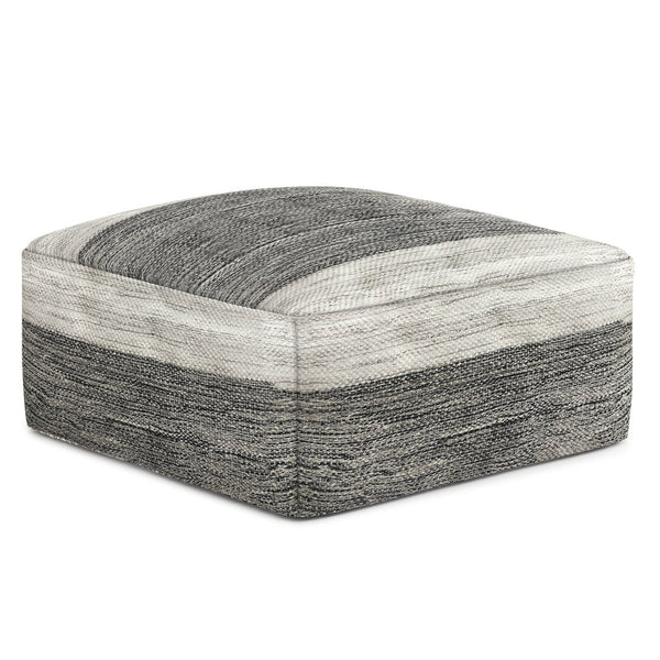 English Elm Mathis Square Woven Outdoor/Indoor Pouf - Grey/White Recycled PET, Water & UV Resistant Accent Stool B136P159024