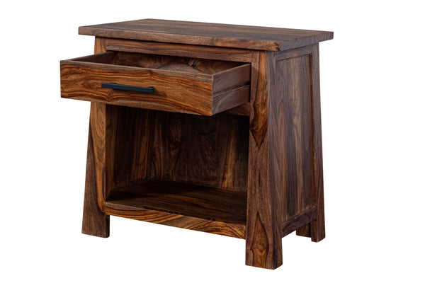 Porter Designs Kalispell Solid Sheesham Wood Nightstand With Hammered Metal Hardware & Craftsmanship Brown Wood 04-196-04-2439