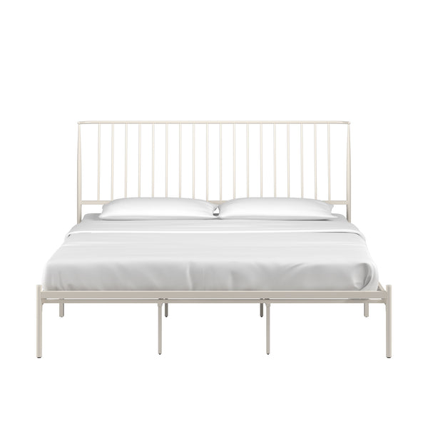 Homelegance By Top-Line Dante Metal Platform Bed with Curved Metal Headboard White Metal