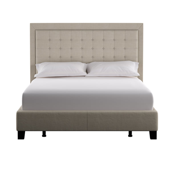 Homelegance By Top-Line Sinead Square Button-Tufted Upholstered Bed Beige Linen