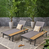 Christopher Knight Home® - Noble House - Waterloo Outdoor Mesh and Aluminum Chaise Lounge with Side Table - Set of 2