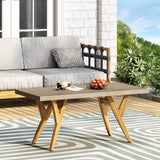 Christopher Knight Home® - Noble House - Mulligan Outdoor Acacia Wood and Cast Stone Coffee Table, Teak and Light Gray