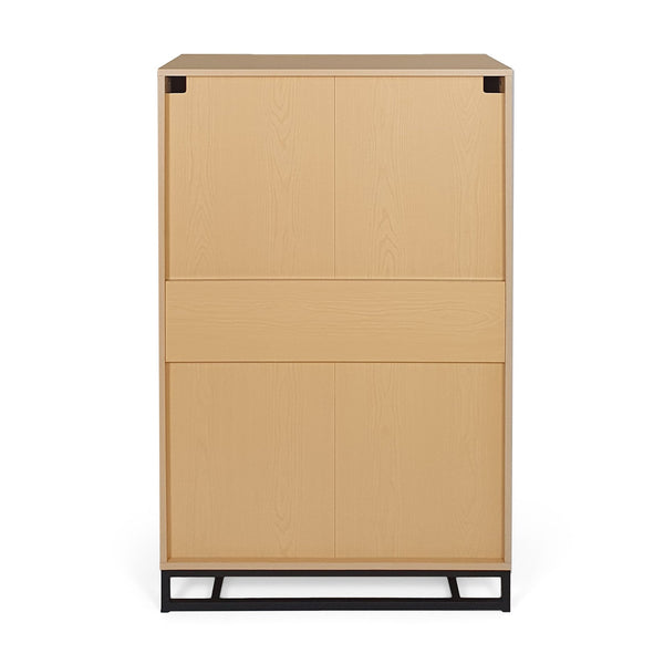 English Elm Christopher Knight Home® - 5 Drawer Chest Natural MDF with Black Iron Base, 5-Drawer Contemporary Dresser, Silver Handles, 31.25"W 71882.00WALN