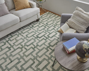 Feizy Rugs Lorrain Hand Tufted Wool Geometric Rug – Stylish, Stain-resistant, Modern Design For High Traffic Areas Ivory,Green Wool 6108919fgrnivyp00