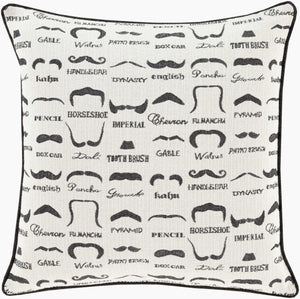 Surya Wax That Stache 18"X18" Accent Pillow – Whimsical Polyester Decor For Living Room & Bedroom Fun! Black Polyester,Cotton Wts001-2020p