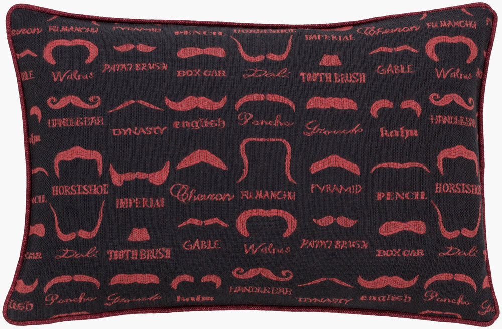 Surya Wax That Stache 13"L X 19"W Colorful Lumbar Pillow - Whimsical Design For Fun Home Decor! Magenta Polyester,Cotton Wts002-1319d