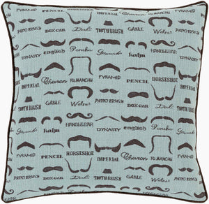 Surya Wax That Stache 18"X18" Accent Pillow – Whimsical Polyester Decor For Living Room & Bedroom Fun! Ice Blue Polyester,Cotton Wts003-1818p